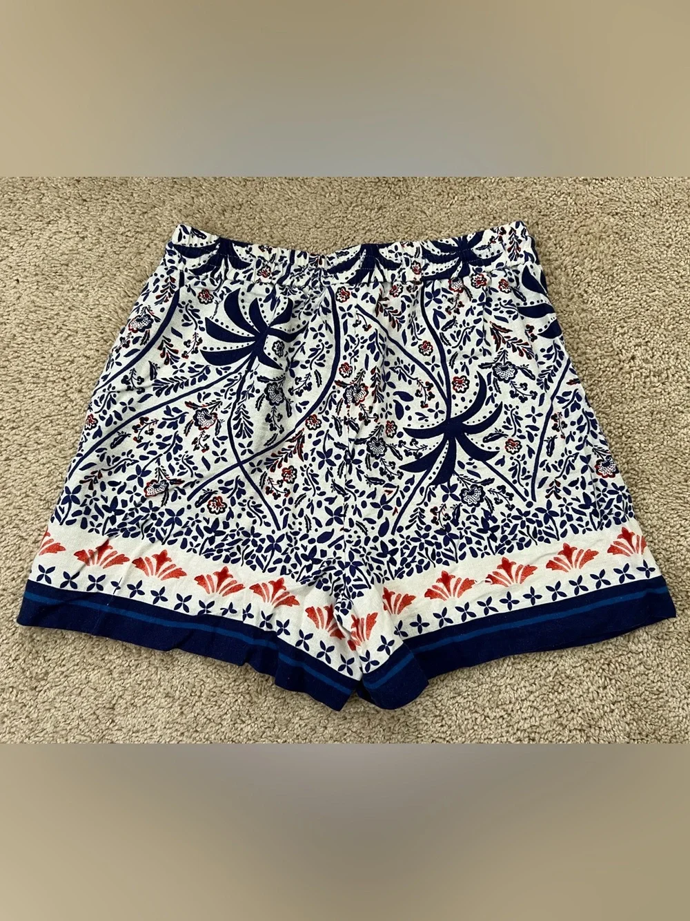 Joie Linen Blend High Waist Shorts Boho Blue Floral Print Beaded Size Medium - Picture 6 of 6